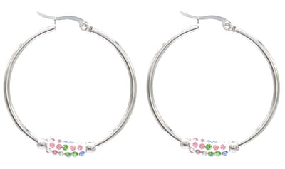 Oorbellen met Kralen - Oorringen RVS - 4 cm - Zilverkleurig en Multi