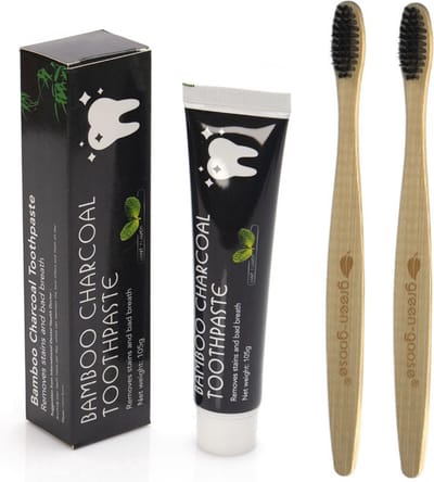 Houtskool Tandverzorgingspakket | 2 Bamboe Tandenborstels | Bamboo Actief Houtskool Tandpasta