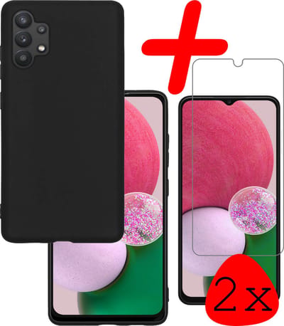 Hoesje Met 2x Screenprotector - Geschikt voor Samsung Galaxy A13 4G - Sterk & Shockproof - Back Cover - Siliconen Case - Telefoon Hoes - Zwart