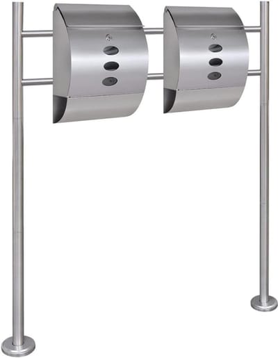 Dubbele brievenbus - Postkast standaard - Veilig post ontvangen - Roestvrij staal - 30x12x40 cm - Zilver