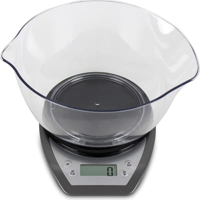 YOR® Keukenweegschaal Digitaal Met Kom - Weegschaal Keuken Electrisch Tot 5kg - Precisie Weegschaal - Weegschaalkeuken Met Kom Van 2 l - LCD-display - Transparant - 20cm x 16cm x 3cm