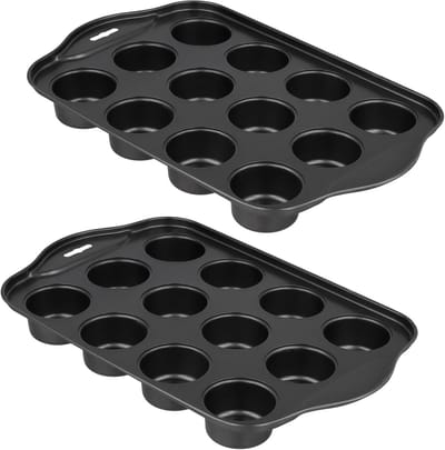 Mini Cheesecake Pannen Set van 2, 12 Cups voor Individuele Cheesecakes, Cupcakes en Pudding, Antiaanbaklaag en Verwijderbare Bodems, 33 x 20.5 x 4 cm, Zwart