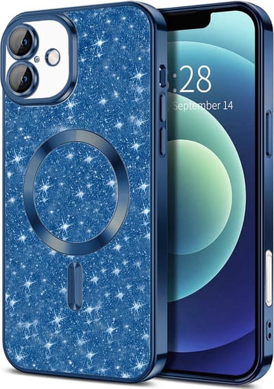 Hoesje geschikt voor Apple iPhone 16 Plus - Techsuit Luxury Glitter Back Cover - Geschikt voor MagSafe - Donkerblauw
