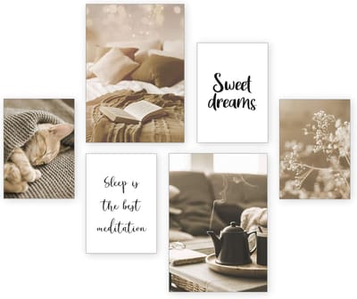 Posterset 6 stuks - Wanddecoratie set - Woonkamer inrichten - Inclusief spreuken - 2xA3 4xA4 - Witte lijst
