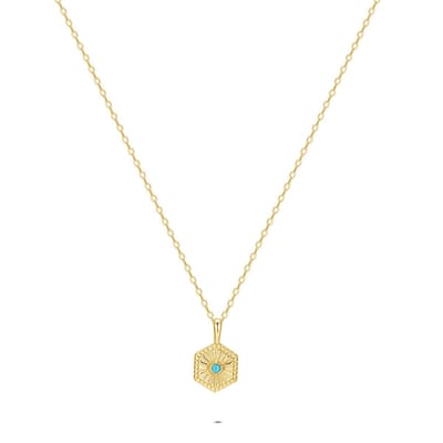 Twice As Nice Halsketting in zilver, hexagon met blauwe steen Goudkleurig 42cm+5cm