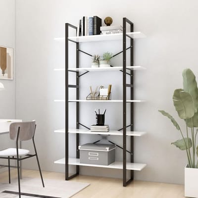 vidaXL - Boekenkast - met - 5 - schappen - 100x30x175 - cm - bewerkt - hout - wit