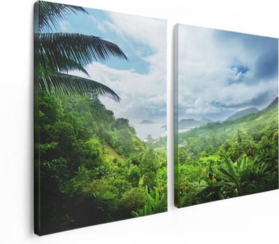 Artaza Canvas Schilderij Tweeluik Jungle Uitzicht Op De Seychellen - 120x80 - Foto Op Canvas - Canvas Print