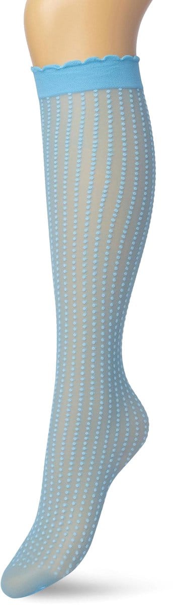 Bonnie Doon Dames Panty Kniekousen met Stippen Blauw maat 36/42 - Gestipte Knie Kousen - Luxe Knie Sokken - Uitstekend draagcomfort - Batik Dots Knee High - Kniesokken - Stipjes - Zakt niet af - Aged Copper - BP211501.114