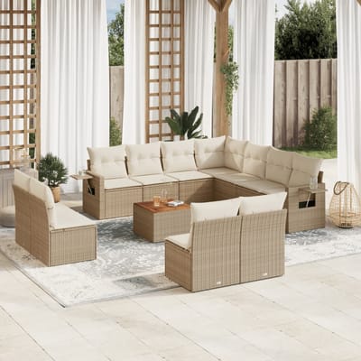 vidaXL - 12-delige - Loungeset - met - kussens - poly - rattan - beige