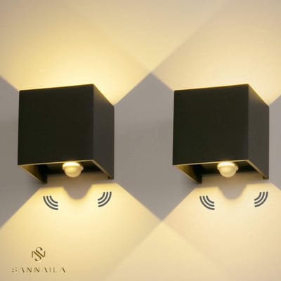 Sannaila LED Wandlamp met Bewegingssensor - 2 stuks – Buitenlamp IP65 – Warm Wit Licht – 6W – Instelbare Lichtbundel – Zwart
