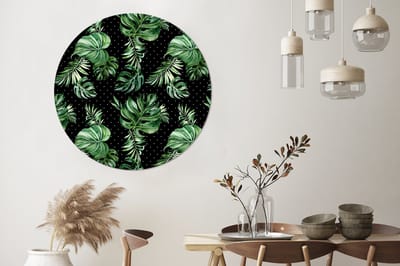 WallCircle® Wandcirkel 140x140 cm - Muurcirkel Bladeren - Tropisch - Patronen - Jungle - Muurdecoratie woonkamer - Wanddecoratie slaapkamer - Kamer decoratie accessoires - Ronde schilderijen