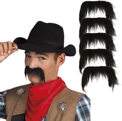 Boland Carnaval verkleed Cowboy nepsnor - 6x - zwart - heren - snorren - western/mexicaan