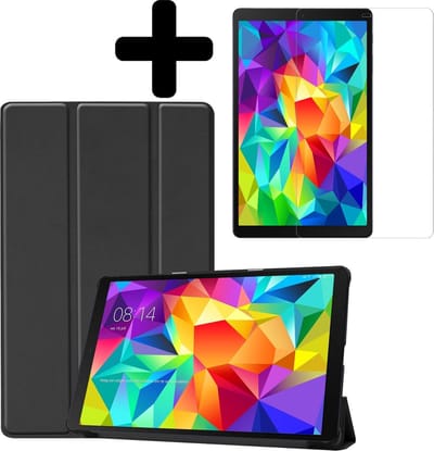 Hoes - Geschikt voor Samsung Galaxy Tab A 10.1 (2019) - Met Screenprotector - Trifold Bookcase - Hard Cover - Hardcover Book Case - Tablet Hoesje - Zwart