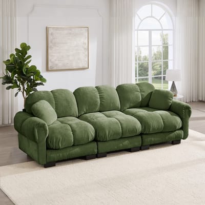 KOMHTOM Bank - 3-zits - Groen Chenille Stof - Ergonomische Rugleuning met Kussens voor Woonkamer