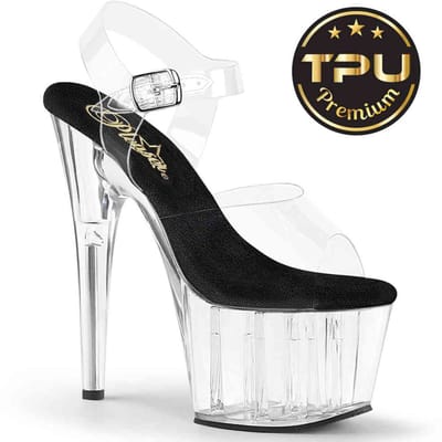 Pleaser - ADORE708PREM Sandaal met enkelband - US 12 - 42 Shoes - Transparant/Zwart