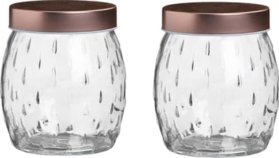 Urban Living Voorraadpot/bewaarpot Beau - 2x - 1L - glas - koperen deksel - D13 x H13 cm