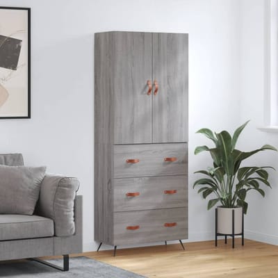 vidaXL - Hoge - kast - 69,5x34x180 - cm - bewerkt - hout - grijs - sonoma - eikenkleurig
