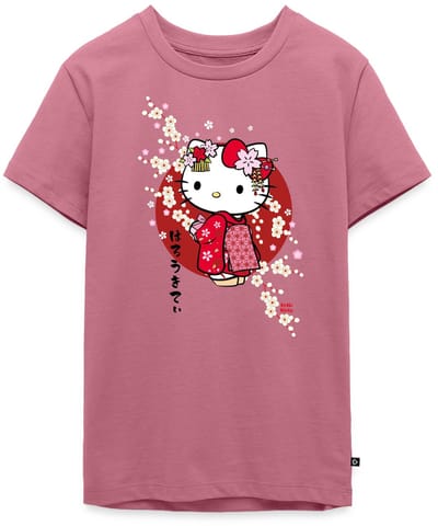 Hello Kitty In Een Rode Kimono En Kersenbloesems Premium T-Shirt Tiener