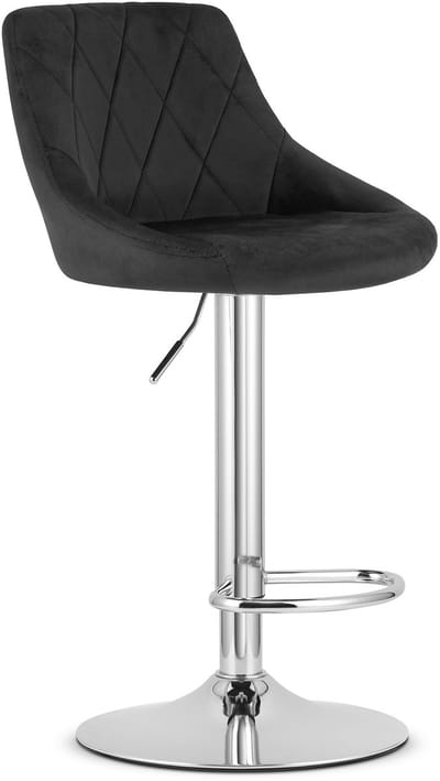Barkruk AREX - Velvet Zwart, Chromen Basis, Rugleuning, Modern Design, Hoogte Verstelbaar, 360° Draaibaar, Max. 120 kg