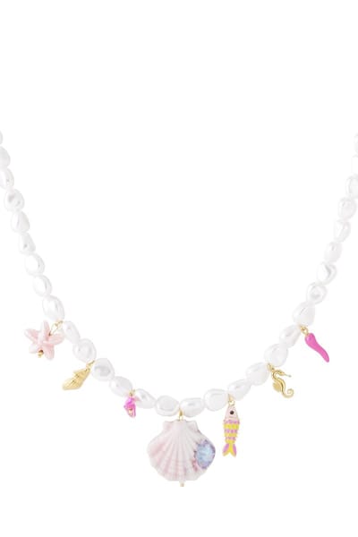 Goudlief Kunstmatige parel kralen ketting -Turtle - Vakantie - Strand - Dames sieraden - Roestvrij staal - Verkleurt niet - Goudlief.nl