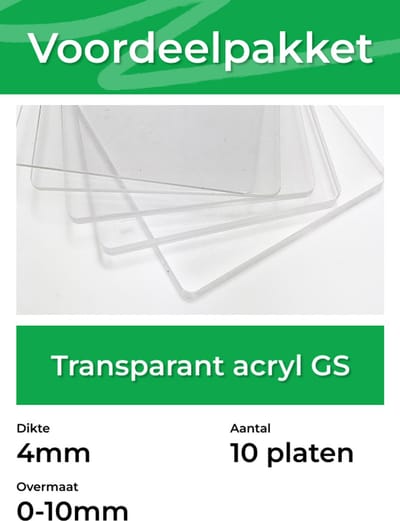 Voordeelpakket Acrylaat 300 x 200mm - Transparant PMMA - per 10 platen - Dikte: 4mm