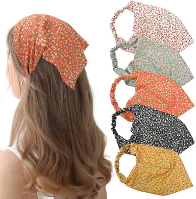 Boho Haarbanden Set - 5 Stuks - Elastische Chiffon Hoofdbanden - Bloemenprint - Comfortabel - Voor Dames & Meisjes - Haaraccessoires