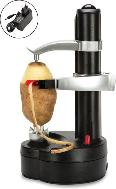 DOWO® - Aardappelschiller - Appelschiller - elektrisch - Automatisch - Dunschiller -Werkend op Batterij of AC-DC Adapter - Adapter inbegrepen - Zwart