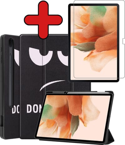 Hoesje - Geschikt voor Samsung Galaxy Tab S7 FE - Met Screenprotector - Trifold Bookcase Hoes - Hard Cover Case - Met Uitsparing Geschikt voor S Pen - Hardcover Book - Tablethoes - Don't Touch Me