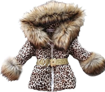 BamBella® Winterjas - Maat 80- Luxe Bontkraag jas Imitatiebont jas kind Dierenprint kinderjas panterprint jasje met grote bontkraag