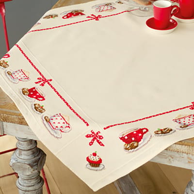 Vervaco - Aïda tafelkleed kit - Op de koffie - PN-0149144 - Borduren - Borduurpakket - Borduurpakket volwassenen - Borduurpakket kind
