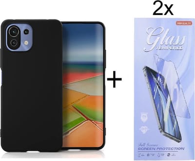 Hoesje Geschikt voor: Xiaomi Mi 11 Lite 4G / 5G Silicone - Zwart + 2X Tempered Glass Screenprotector - ZT Accessoires