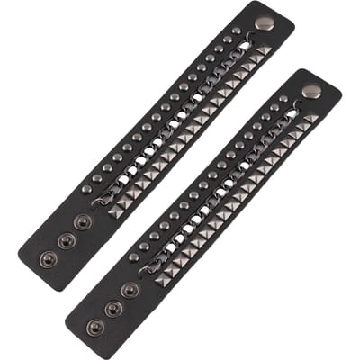 2 Pièces Bracelet Punk Vintage Multicouche Rivet Moto Manchette Bracelets en Faux Cuir gray