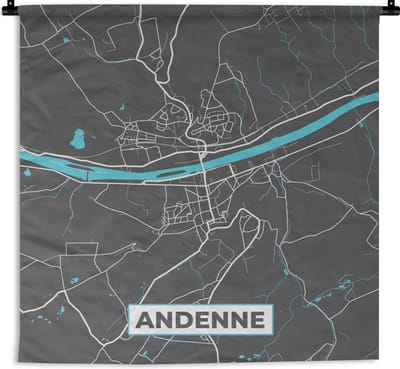Wandkleed - Wanddoek - Kaart – Plattegrond – Stadskaart – Andenne – België - Grijs - 180x180 cm - Wandtapijt