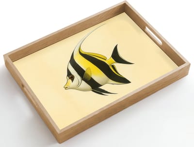 Dienblad hout 50x35 cm - Schootdienblad - Vis - Sierlijk - Rugvin - Geel - Borrelplank rechthoek - Plateau dienbladen