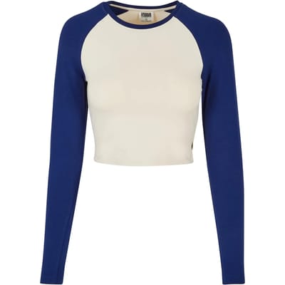 Urban Classics - Organic Cropped Retro Baseball Longsleeve top - XXL - Gebroken wit/Blauw