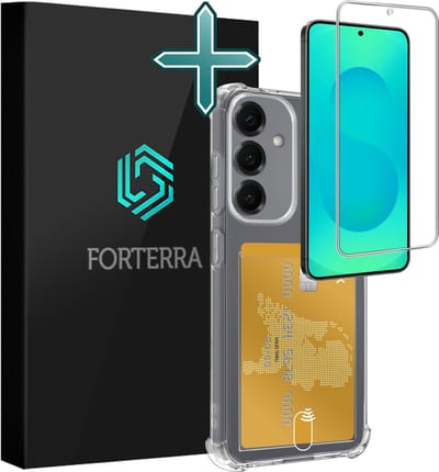 Hoesje Geschikt voor Samsung Galaxy S25 FE - Met Screenprotector - Pashouder - Kaarthouder - Back Cover - Telefoon Hoes Shockproof - Siliconen Case - Shock Proof - Pasjes Houder - Transparant