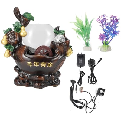 LED Bureau Waterval Fontein Ornament met Vis Tank voor Huis Kantoor Slaapkamer DecoratieEU black