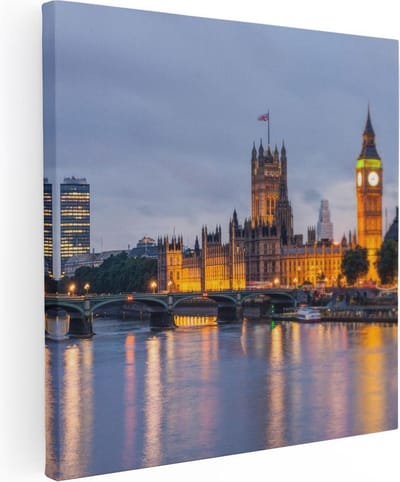 Artaza Canvas Schilderij Big Ben - 30x30 cm - Klein - Wanddecoratie Londen - Muurdecoratie Skyline - Kamer Accessoires