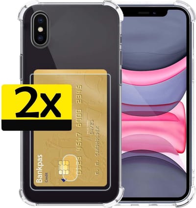 Hoesje Geschikt voor iPhone X Hoesje Case Pashouder Cover - Hoes Geschikt voor iPhone X Hoesje Met Kaarthouder - Transparant - 2 Stuks