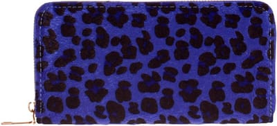 Portemonnee blauw met luipaardprint - 20x11 cm