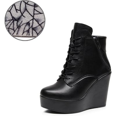 10cm 12cm Kleine Maat 33-43 Mode Platform Sleehakken Schoenen Dames Laarzen Leer Hoge Hakken Motor Enkellaarsjes Kantoor Moeder 33 black