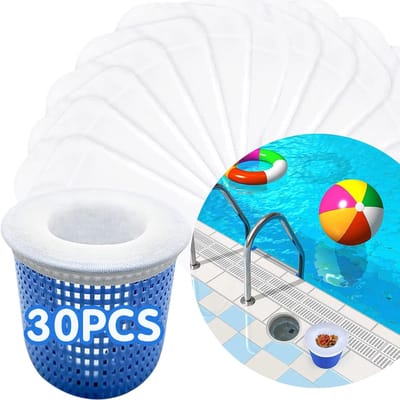 Skimmernet - 30 stuks - Sok voor in de skimmer - Zwembadsokken - Skimmerfilter - Herbruikbare - Verwijdert bladeren pollen schuim slib, Kan gebruikt worden in het zwembad - Wit - 22*13 cm