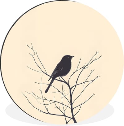 WallCircle - Wandcirkel - Muurcirkel - Vogel - Zwart - Tak - Minimalistisch - Aluminium - Dibond - 30x30 cm - Binnen en Buiten