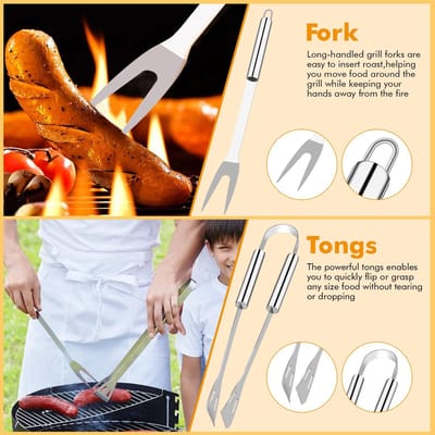 BBQ Gereedschapset - 15-delig - RVS Barbecue Accessoires - Inclusief Opbergtas - Professionele Grillset - Voor Barbecue, Camping, Picknick & Tuin