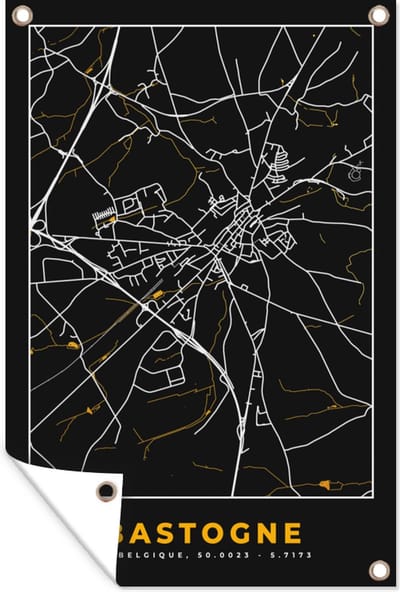 Muurdecoratie Stadskaart - Bastogne - Kaart - Plattegrond - Goud - 120x180 cm - Tuinposter - Tuindoek
