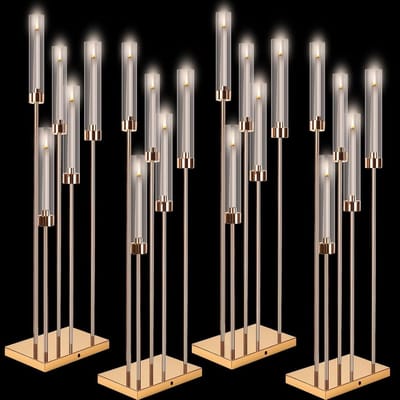 Kandelaar Set - Kaarsenhouder Tafeldecoratie - Bruiloft Decoratie - 5-armig Acryl - 4 stuks 87 cm - Transparant Goud