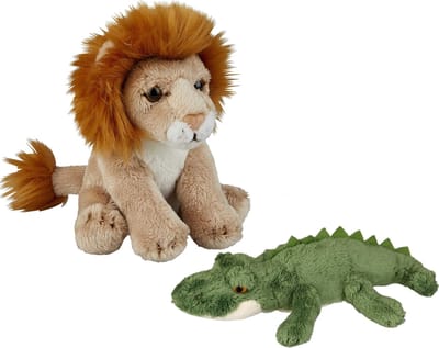 Ravensden - Safari dieren knuffels - 2x stuks - Krokodil en Leeuw - 15 cm - Dieren knuffels - Cadeau