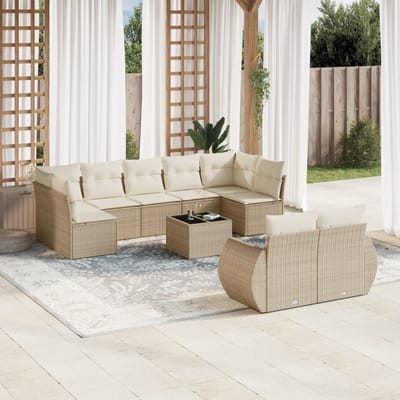 vidaXL - 10-delige - Loungeset - met - kussens - poly - rattan - beige
