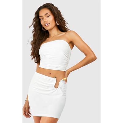 boohoo Dames Edelsteen hardware zijdetail minirok | Ivoor | Maat: 40