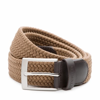 DTCH.FIT Kralen armband Sam Taupe one size & Elastische riem Mylo Taupe - 3,5cm breed - 85cm - Totale lengte 100cm - 2 Stuks